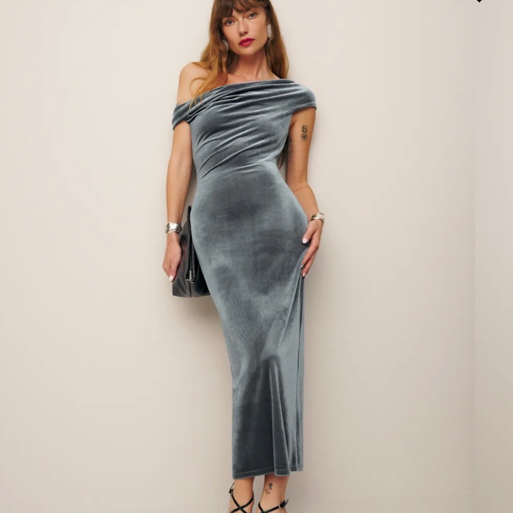 Reformation Jamen Knit Dress Silver Velvet - Size L